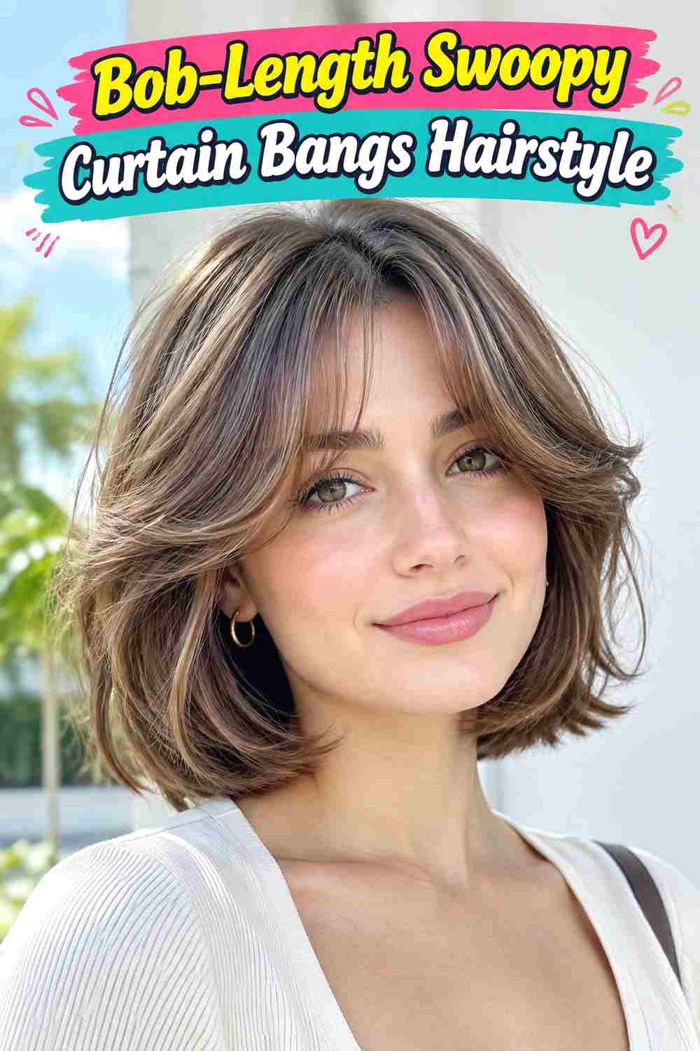 Bob-Length Swoopy Curtain Bangs Hairstyle