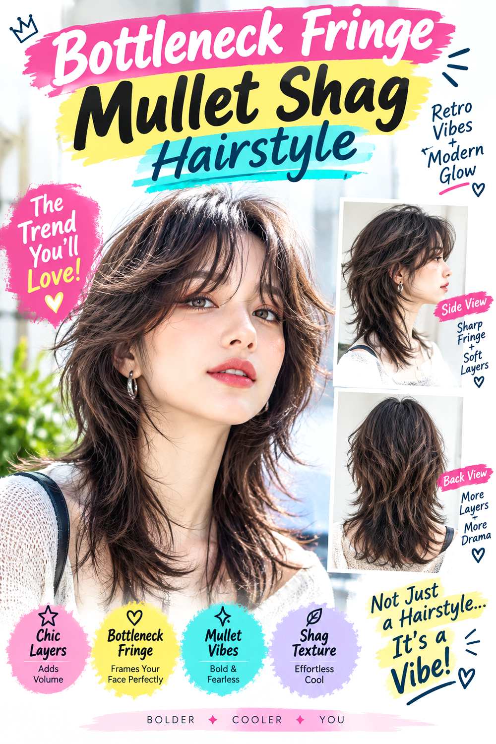 Bottleneck Fringe Mullet Shag Hairstyle