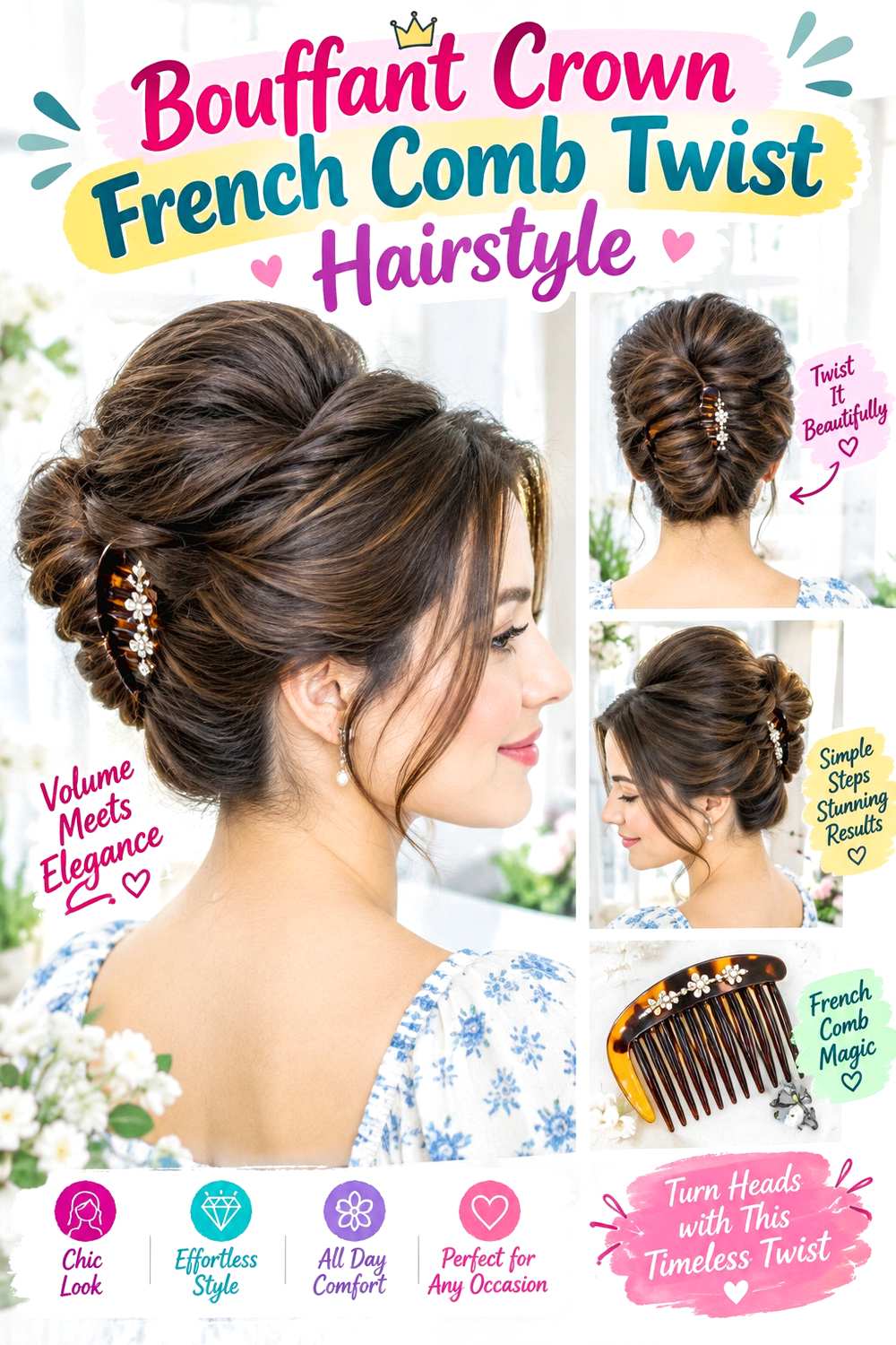 Bouffant Crown French Comb Twist Hairstyle