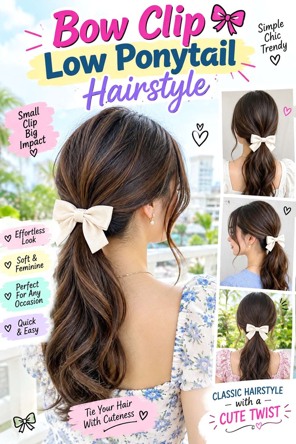 Bow Clip Low Ponytail Hairstyle