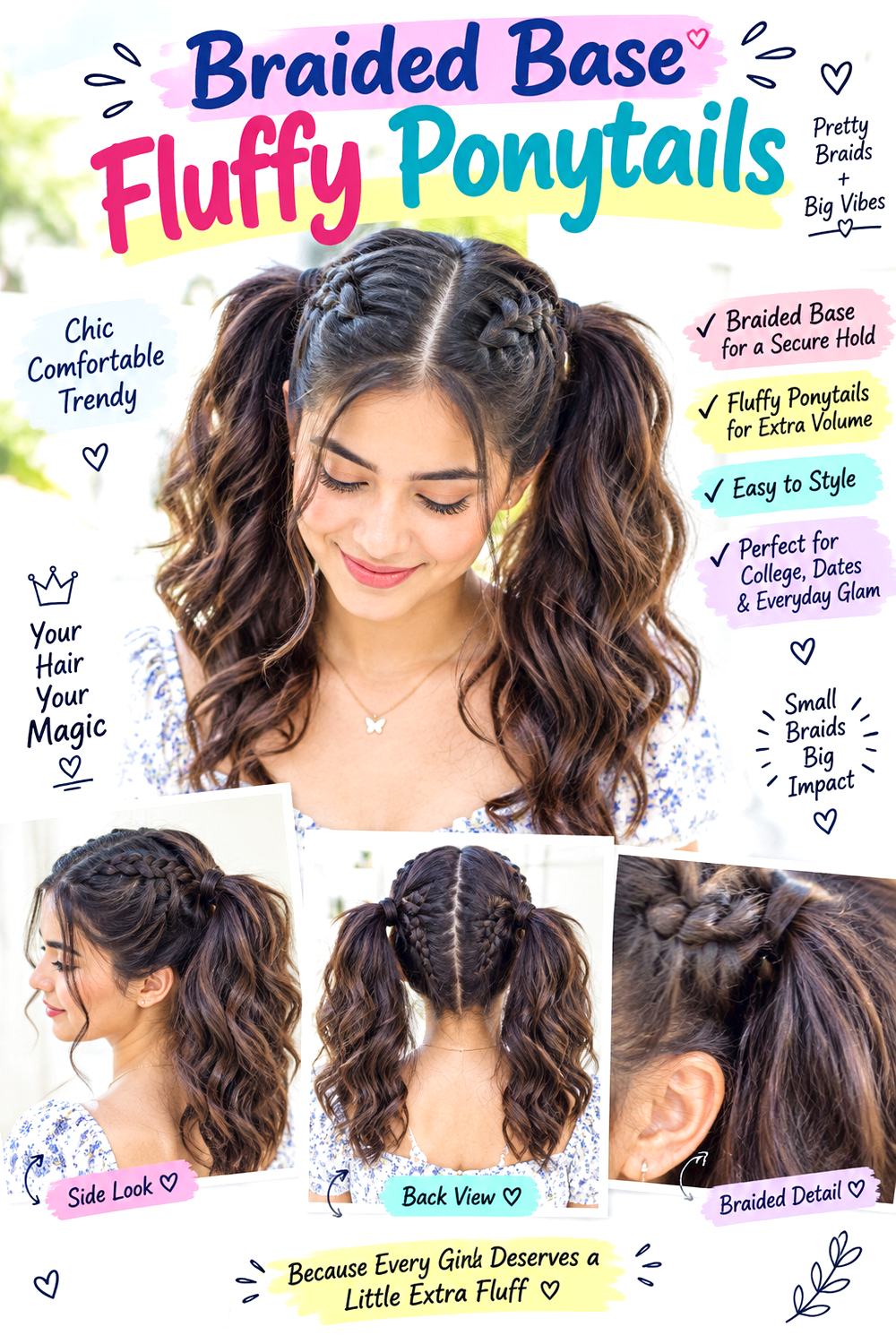 Braided Base Fluffy Ponytails Hairstyle