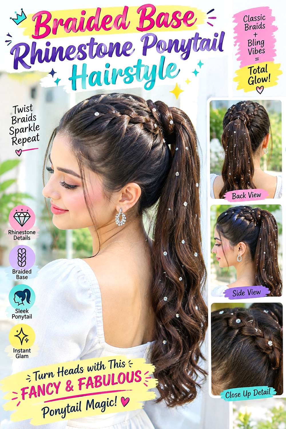 Braided Base Rhinestone Ponytail Hairstyle