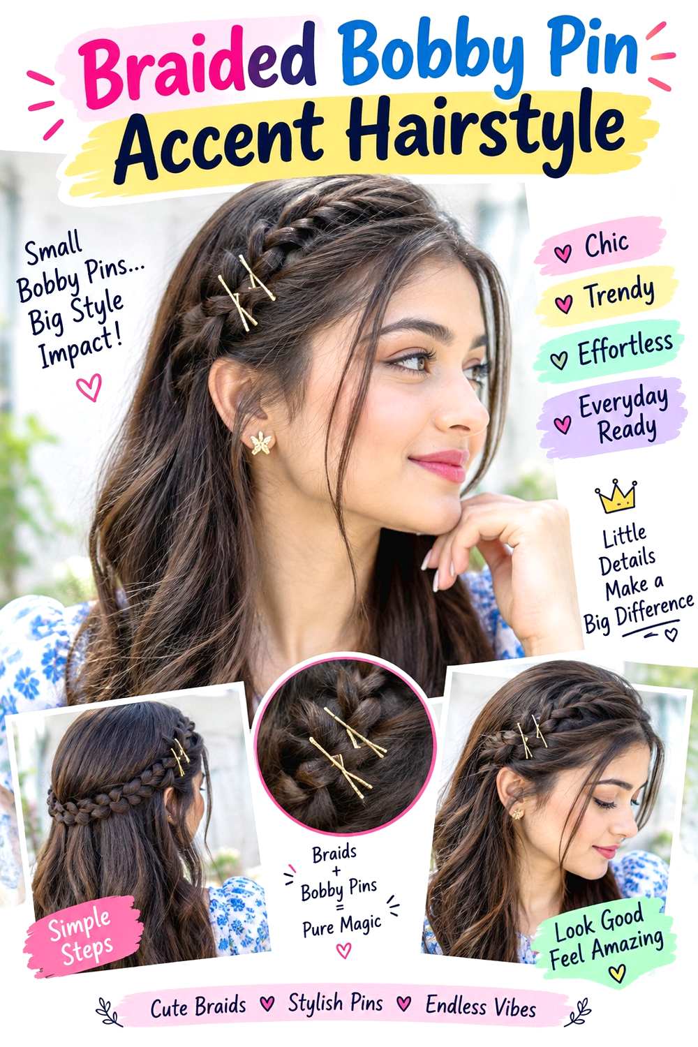 Braided Bobby Pin Accent Hairstyle