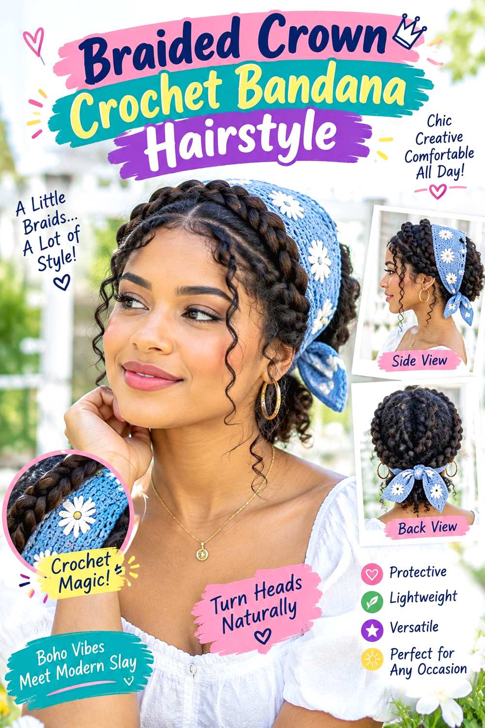Braided Crown Crochet Bandana Hairstyle