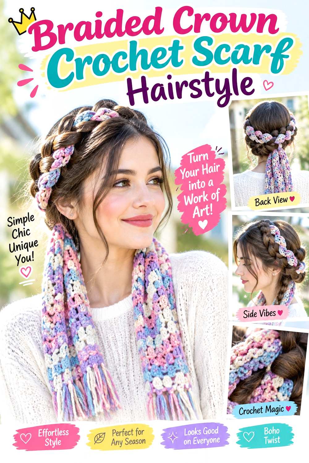 Braided Crown Crochet Scarf Hairstyle
