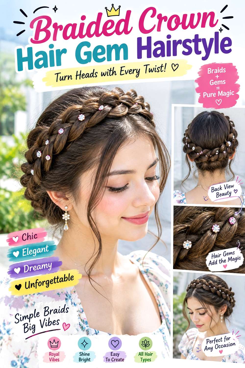 Braided Crown Hair Gem Hairstyle