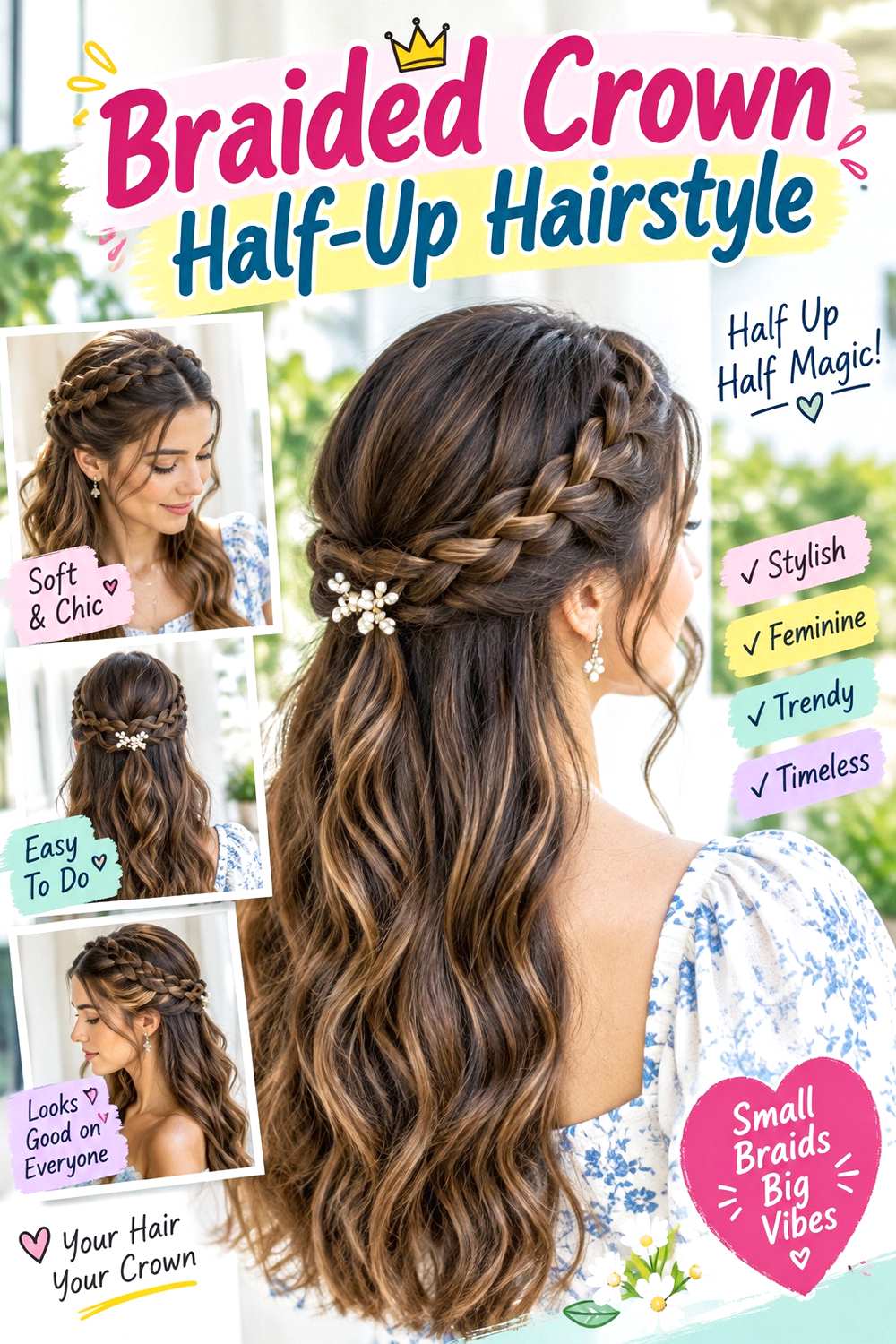 Braided Crown Half-Up Hairstyle