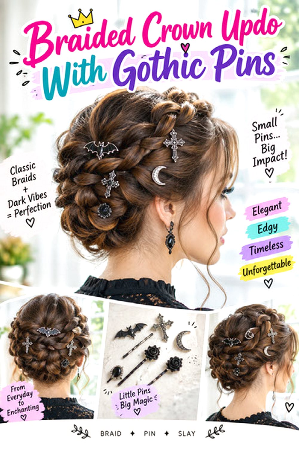 Braided Crown Updo With Gothic Pins