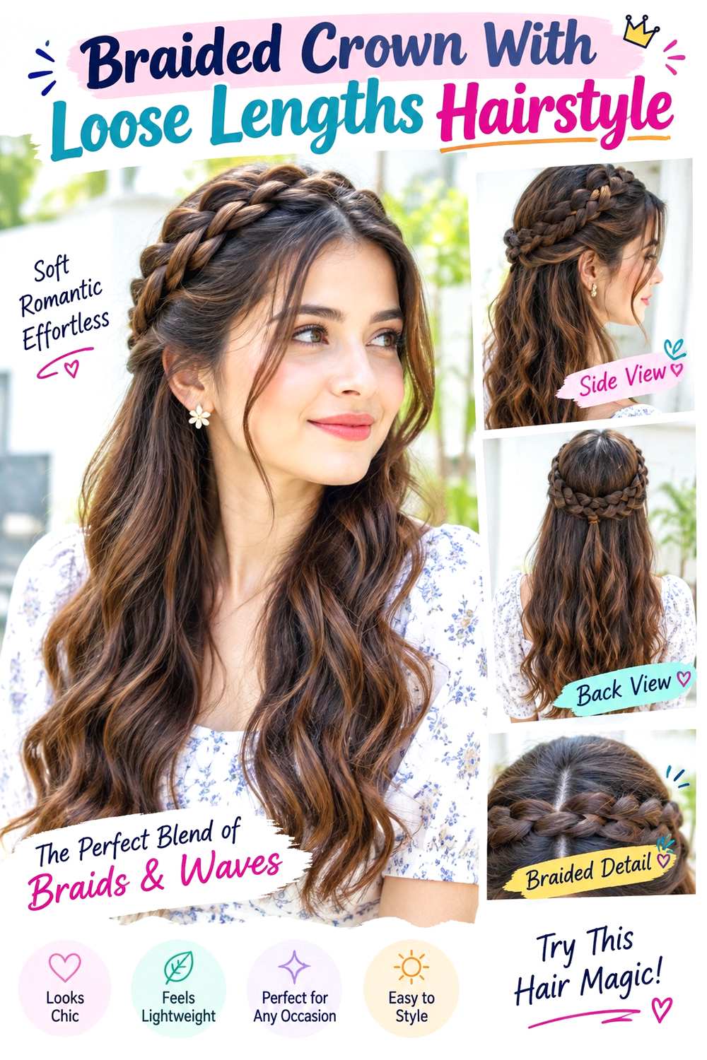 Braided Crown With Loose Lengths Hairstyle