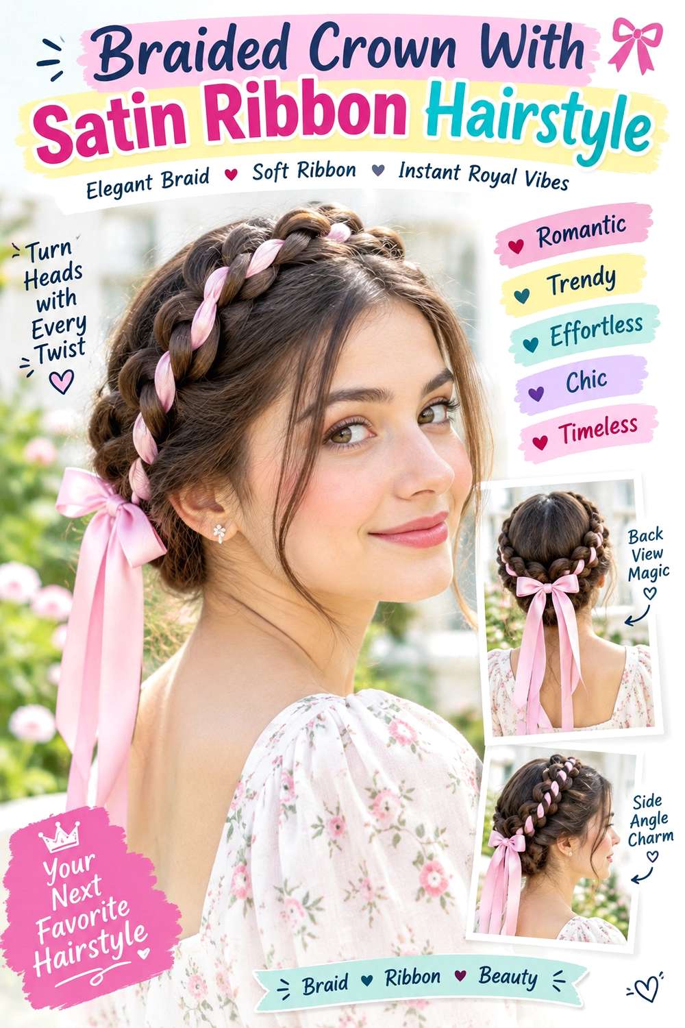 Braided Crown With Satin Ribbon Hairstyle
