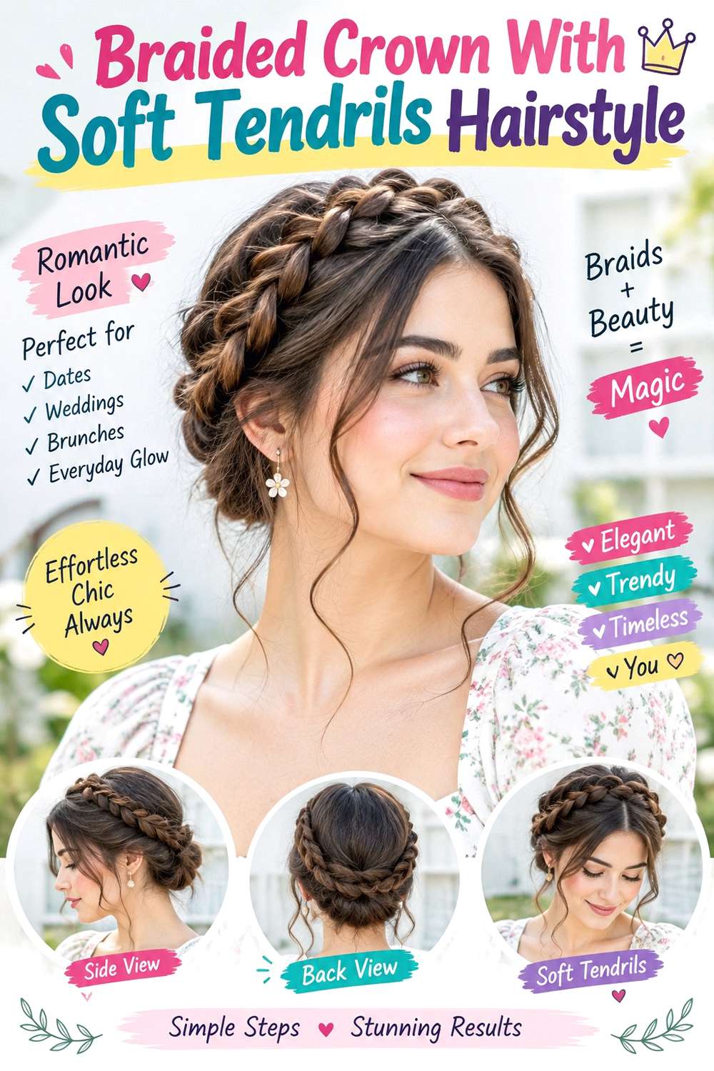 Braided Crown With Soft Tendrils Hairstyle