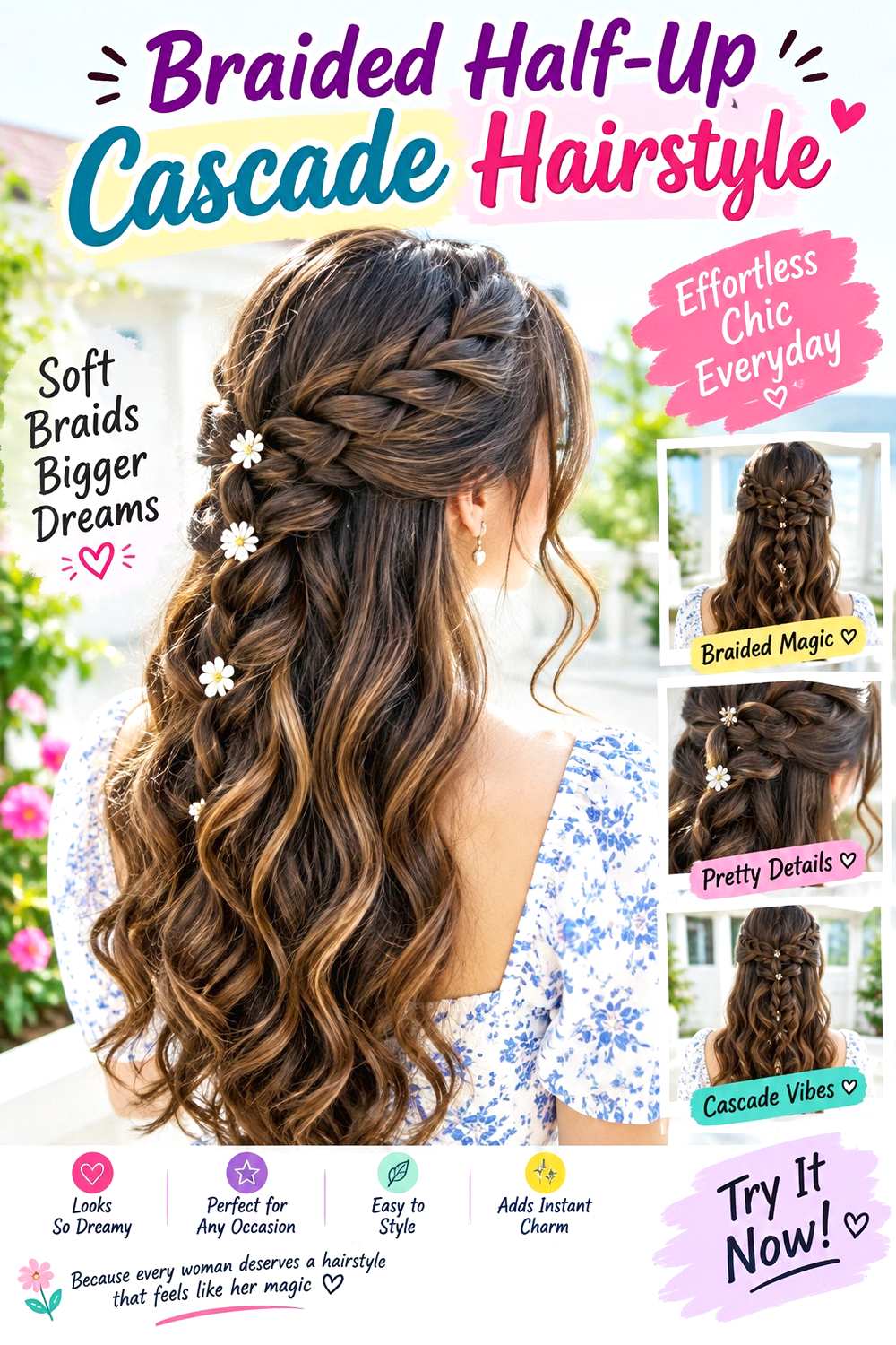 Braided Half-Up Cascade Hairstyle