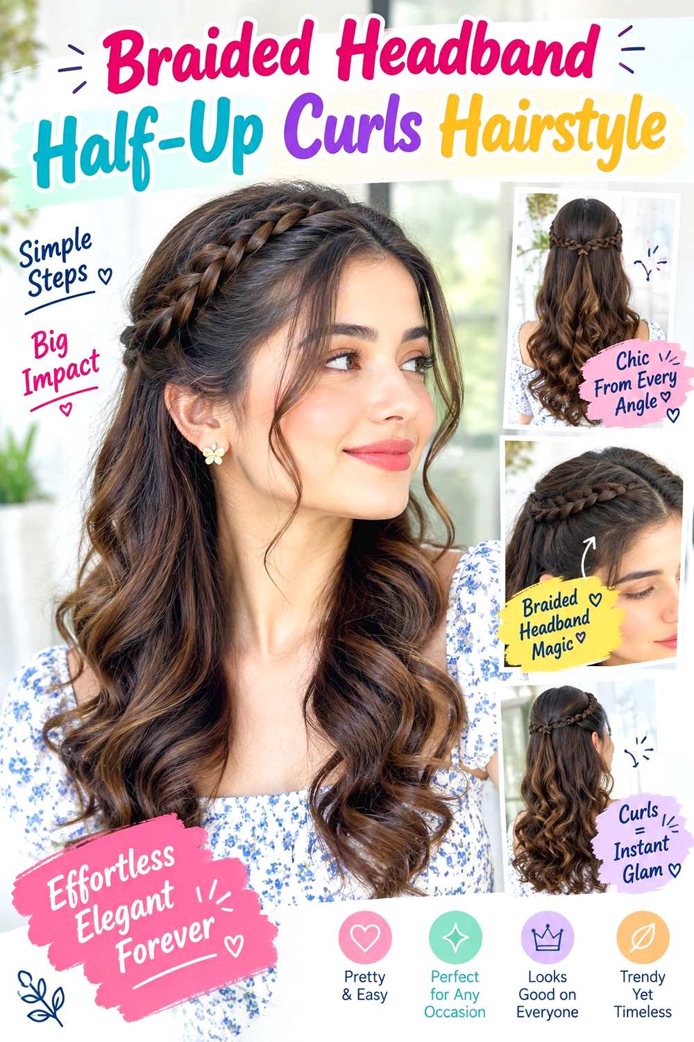 Braided Headband Half-Up Curls Hairstyle