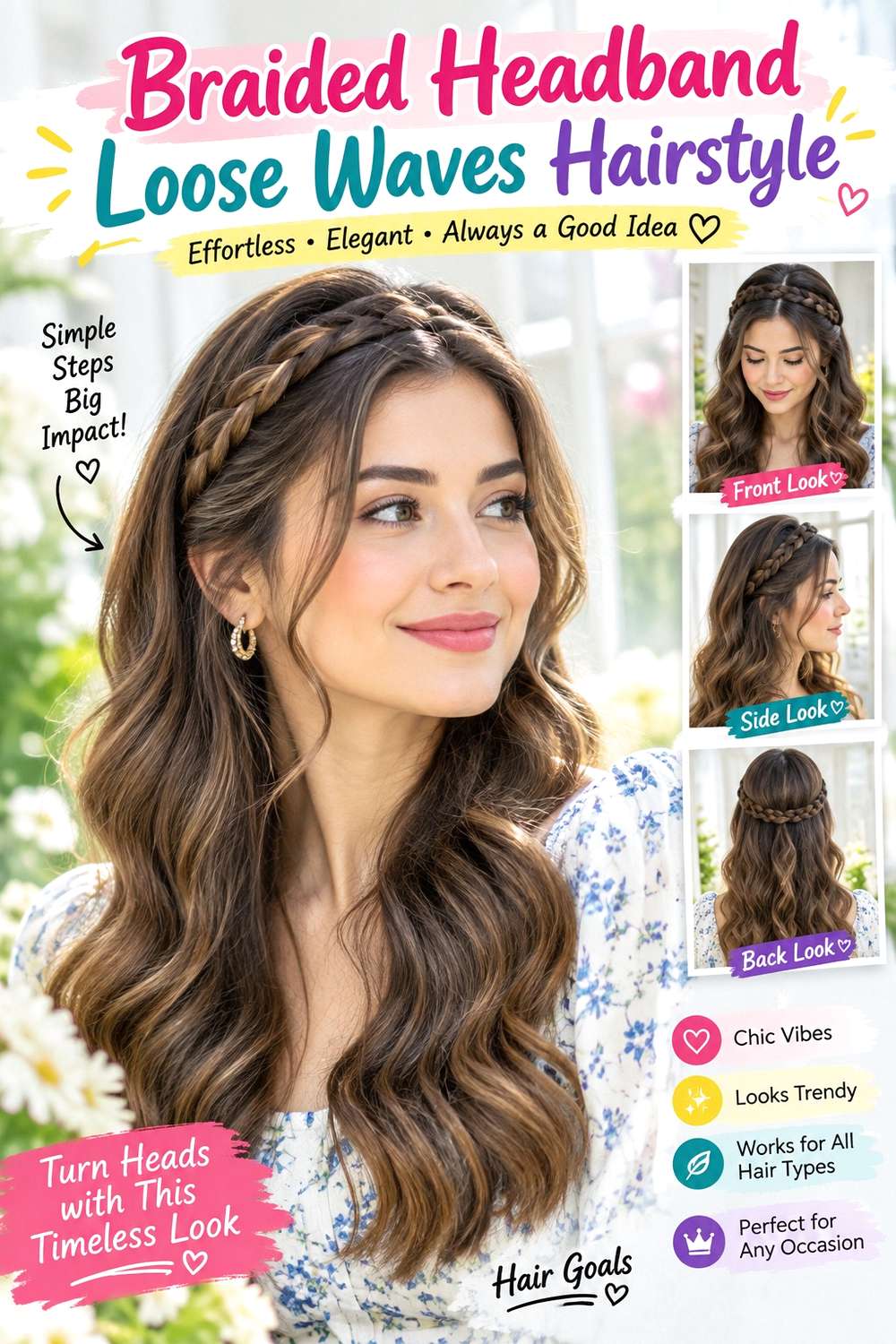 Braided Headband Loose Waves Hairstyle