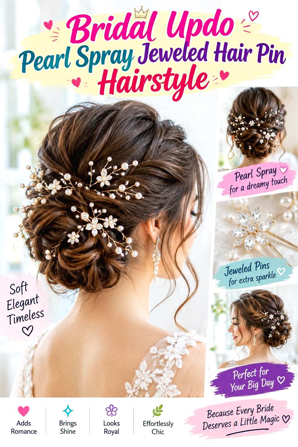 Bridal Updo Pearl Spray Jeweled Hair Pin Hairstyle