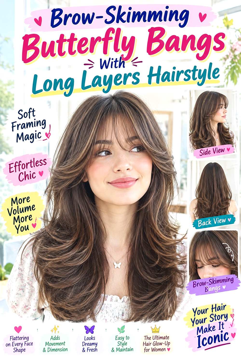 Brow-Skimming Butterfly Bangs With Long Layers Hairstyle