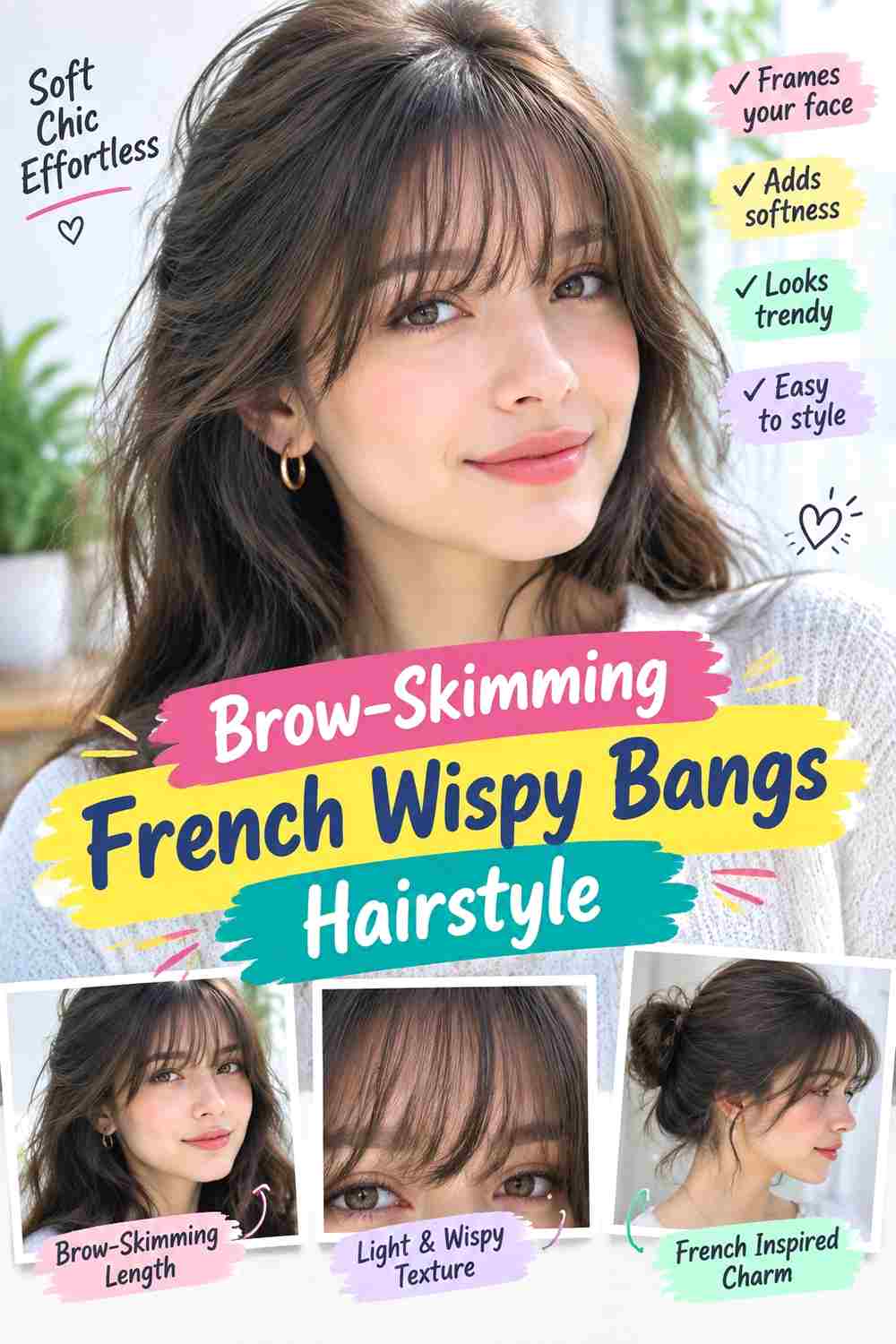 Brow-Skimming French Wispy Bangs Hairstyle