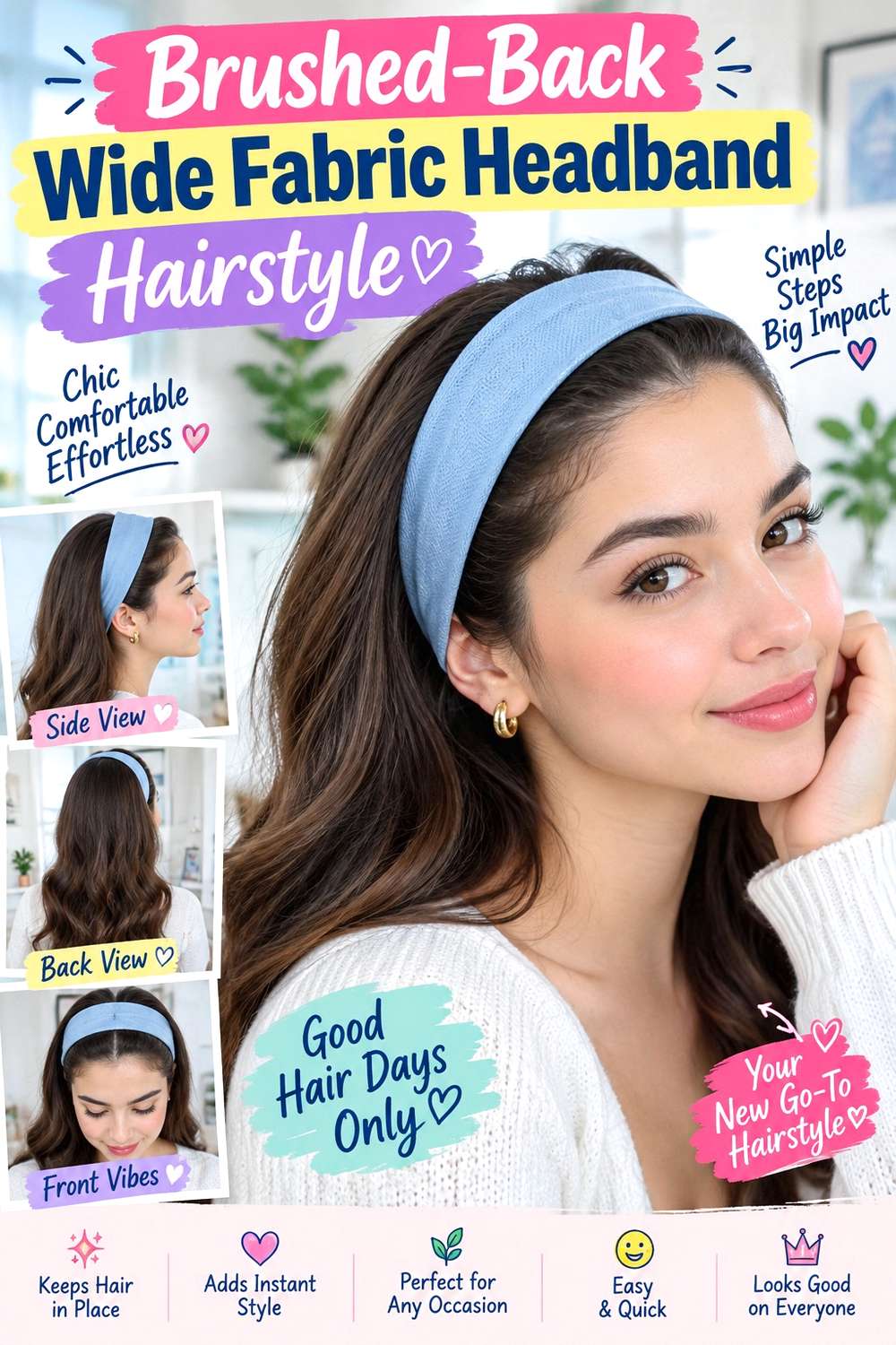 Brushed-Back Wide Fabric Headband Hairstyle