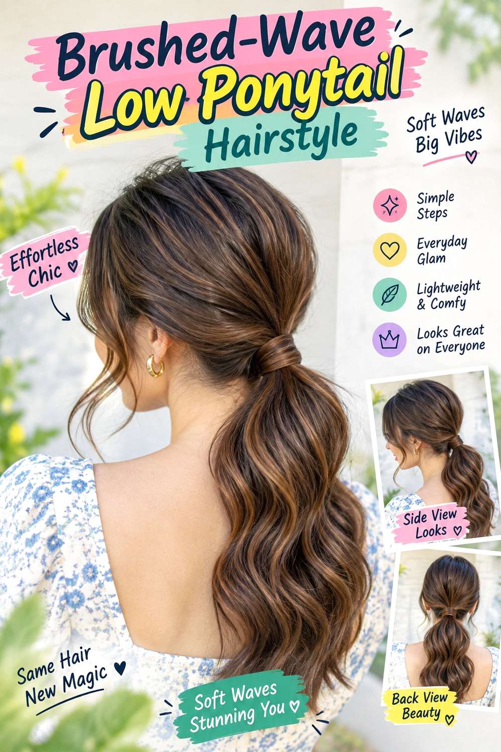 Brushed-Wave Low Ponytail Hairstyle