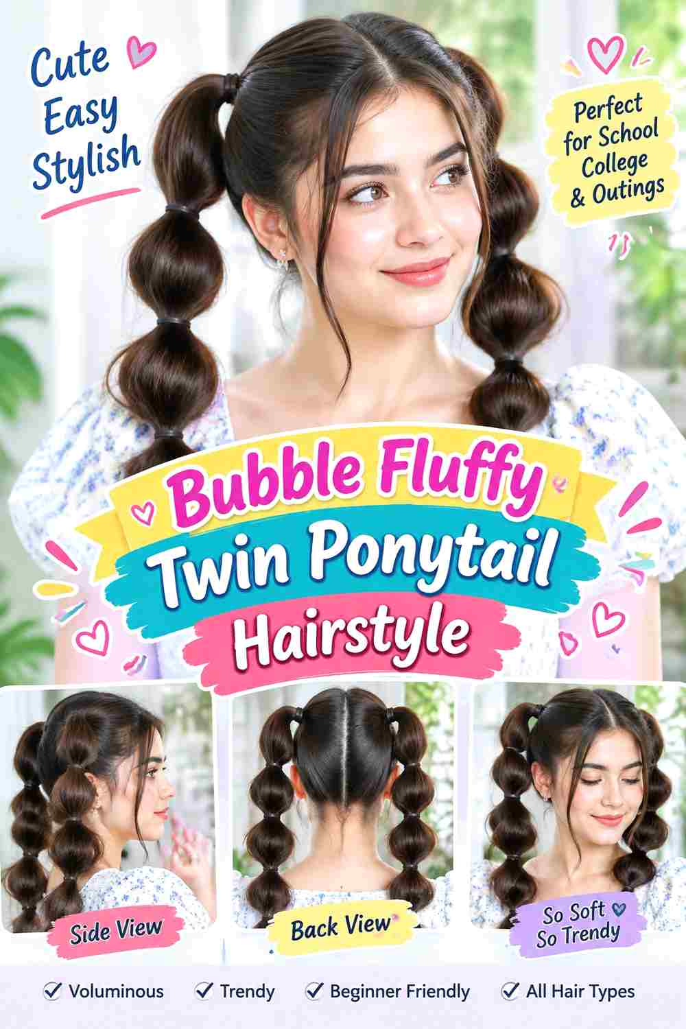 Bubble Fluffy Twin Ponytail Hairstyle
