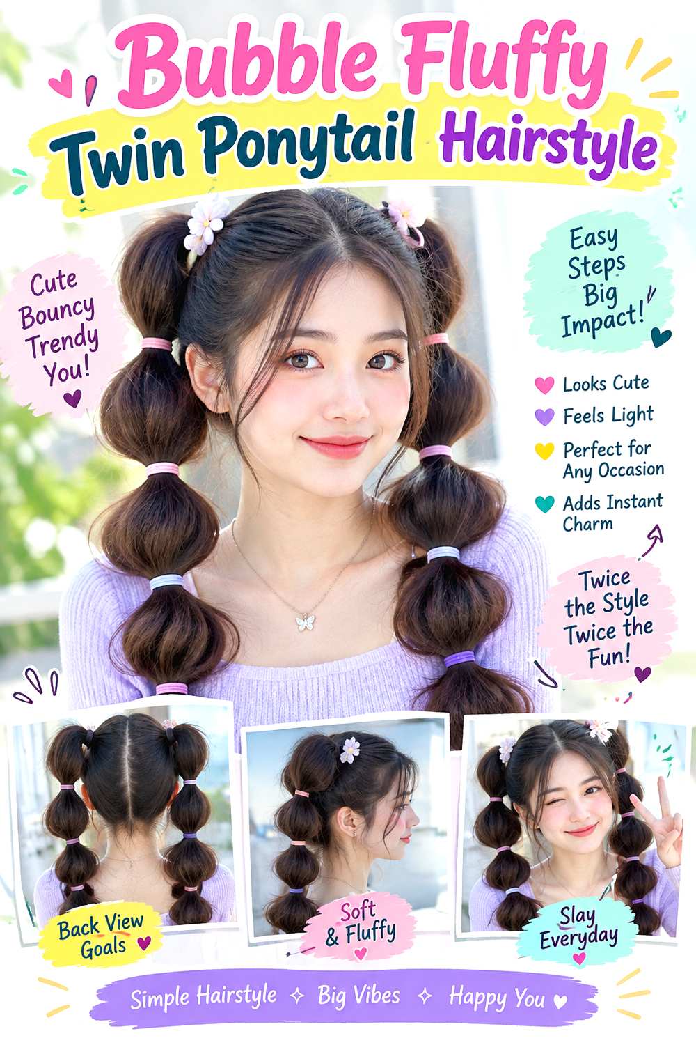 Bubble Fluffy Twin Ponytail Hairstyle