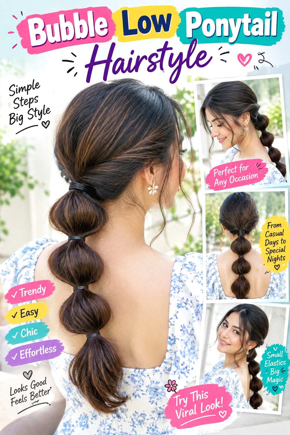 Bubble Low Ponytail Hairstyle