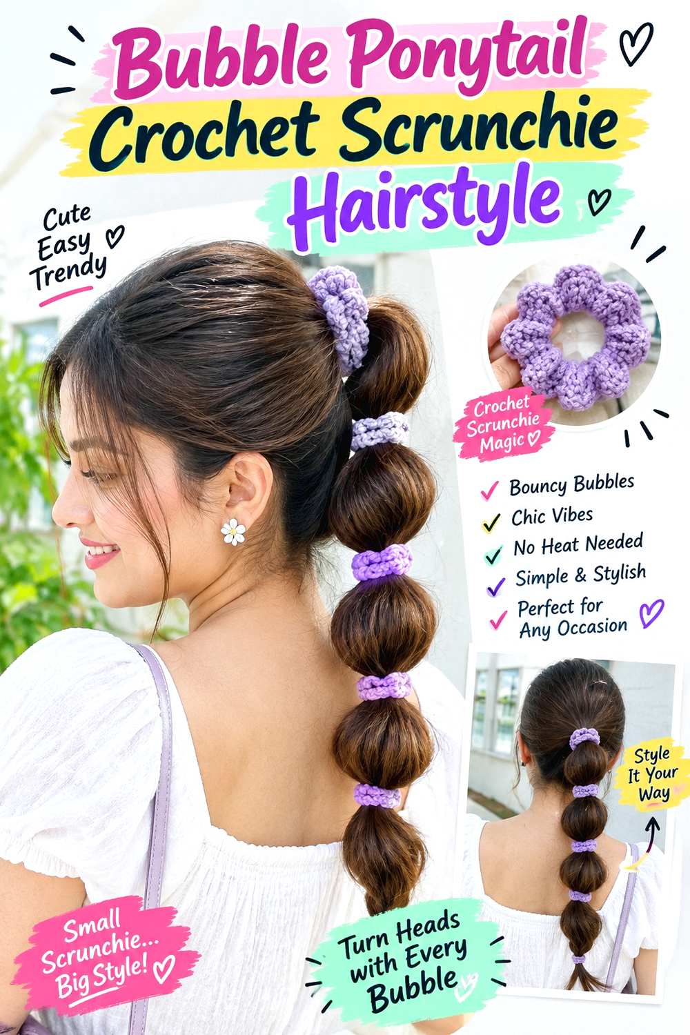 Bubble Ponytail Crochet Scrunchie Hairstyle