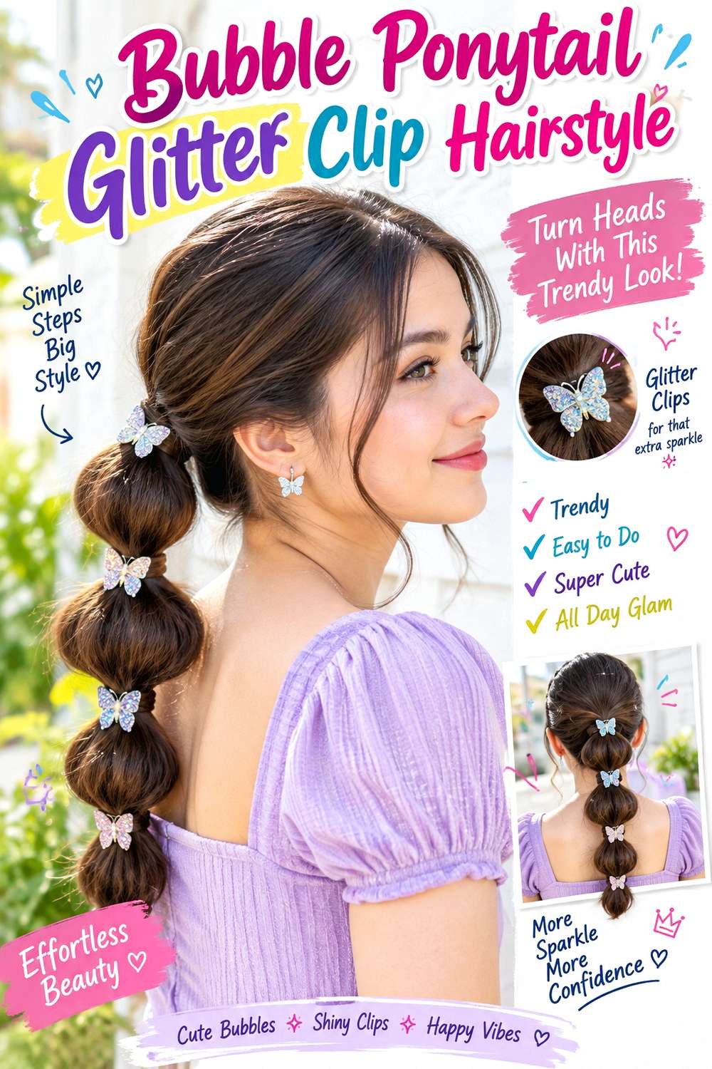 Bubble Ponytail Glitter Clip Hairstyle