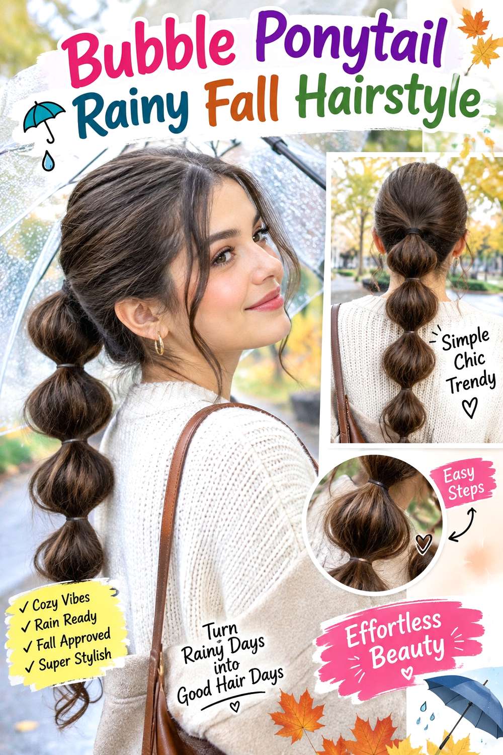 Bubble Ponytail Rainy Fall Hairstyle