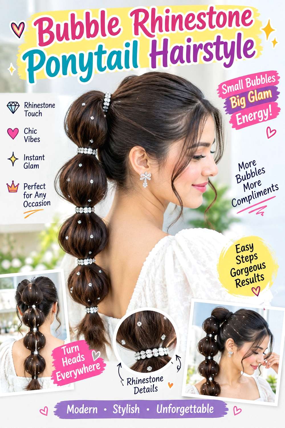 Bubble Rhinestone Ponytail Hairstyle