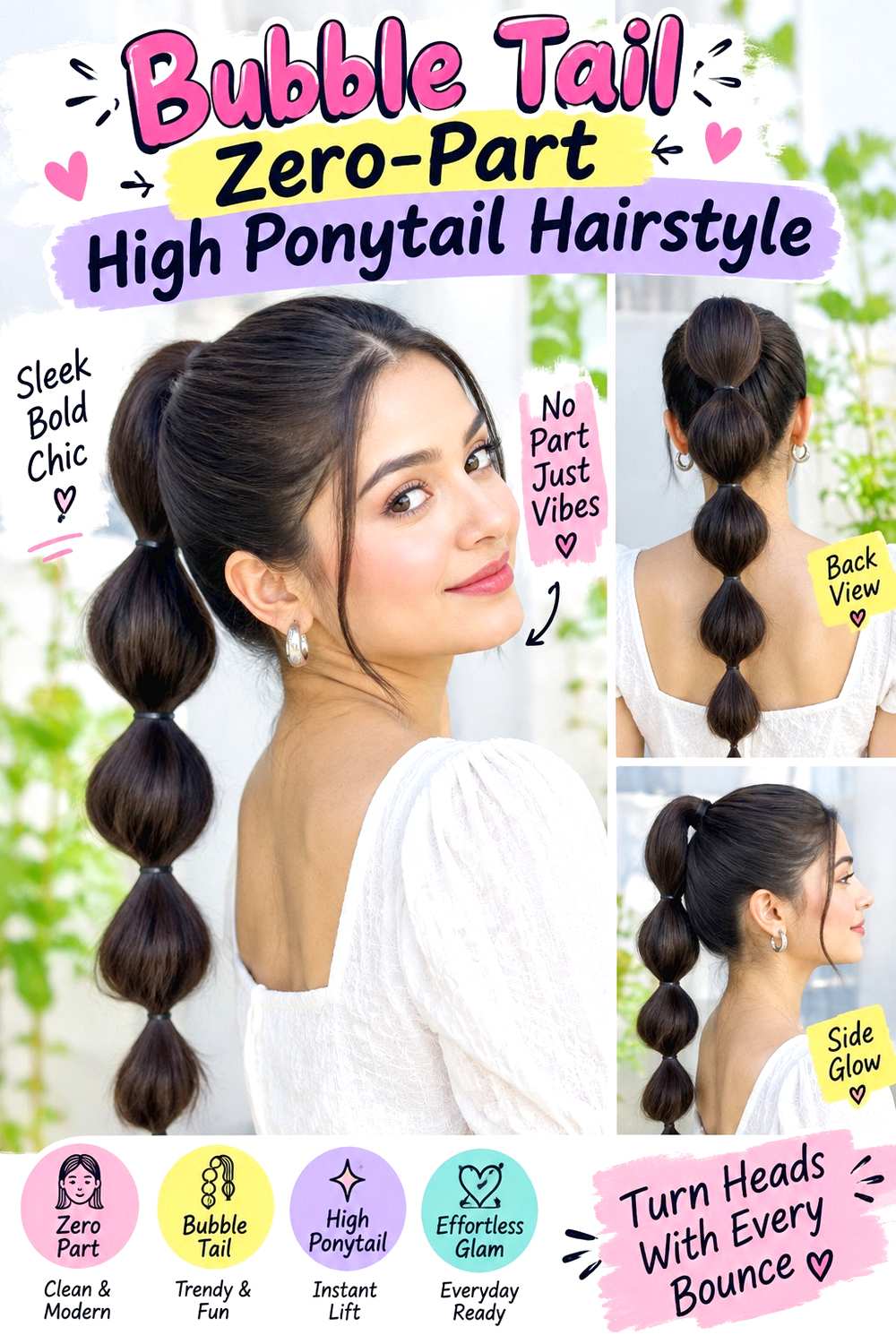 Bubble Tail Zero-Part High Ponytail Hairstyle