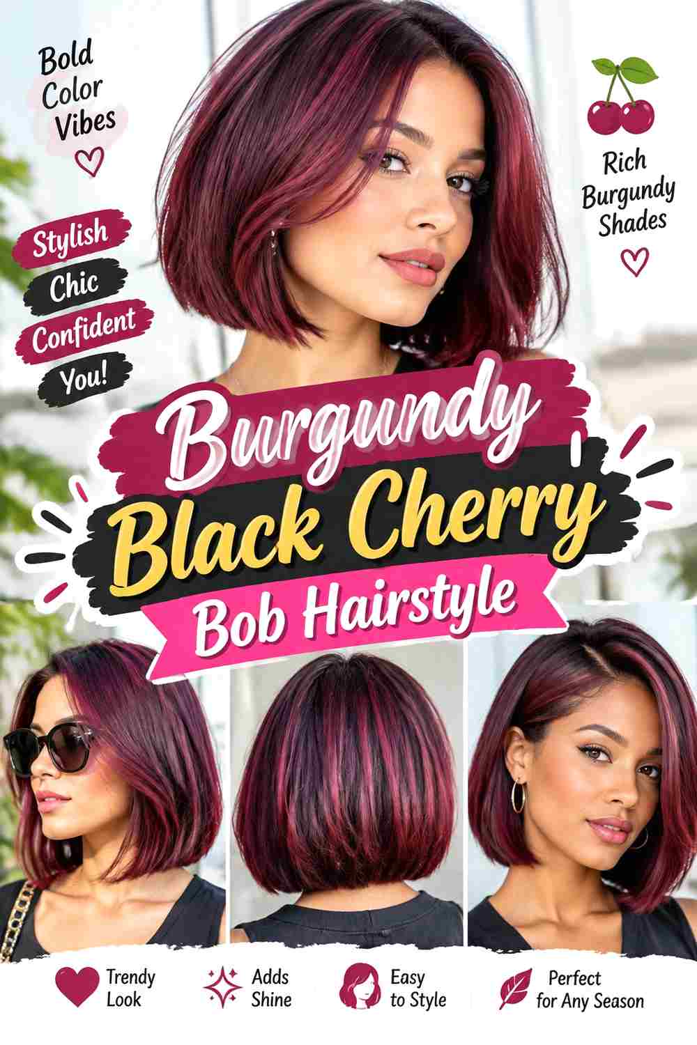 Burgundy Black Cherry Bob Hairstyle