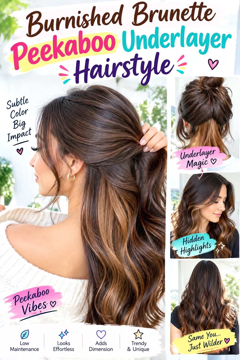 Burnished Brunette Peekaboo Underlayer Hairstyle