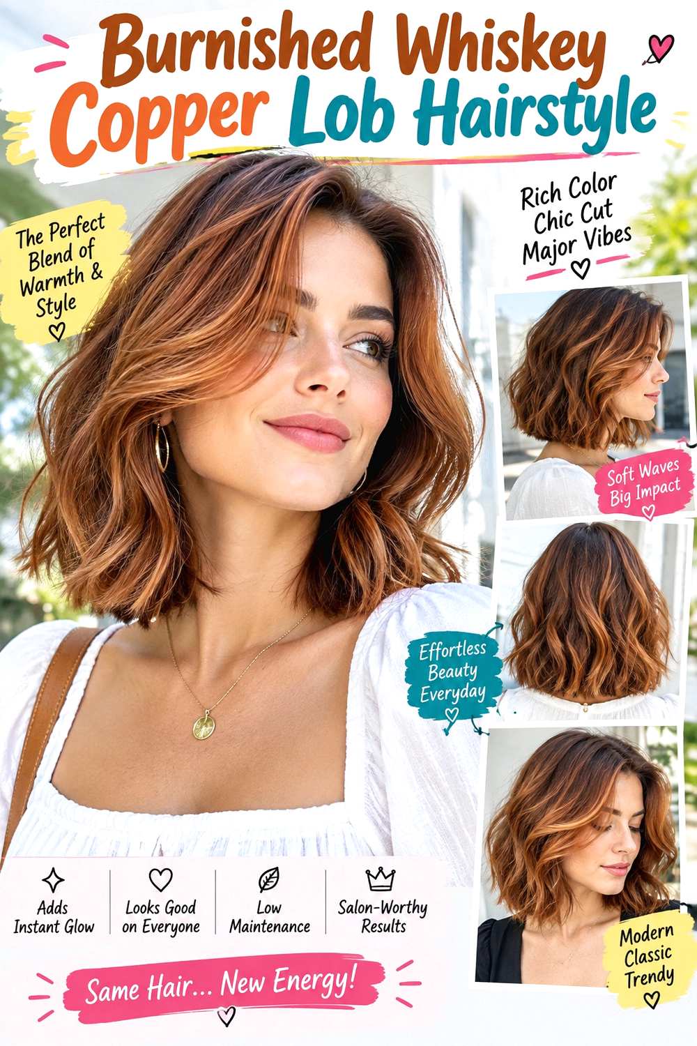 Burnished Whiskey Copper Lob Hairstyle
