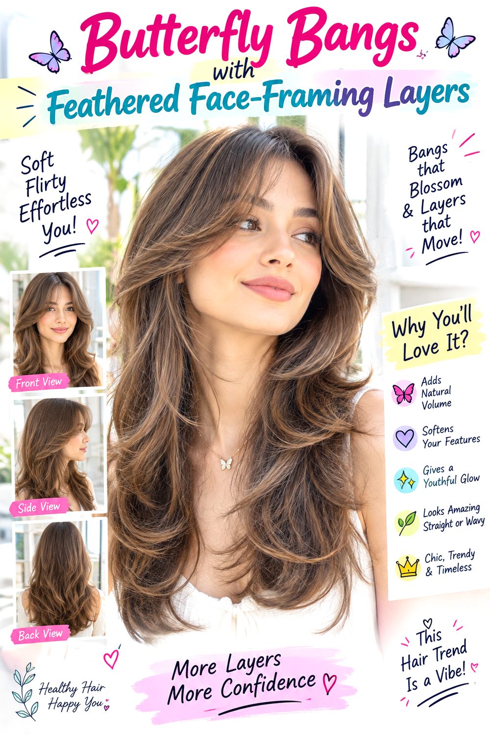 Butterfly Bangs with Feathered Face-Framing Layers hairstyle