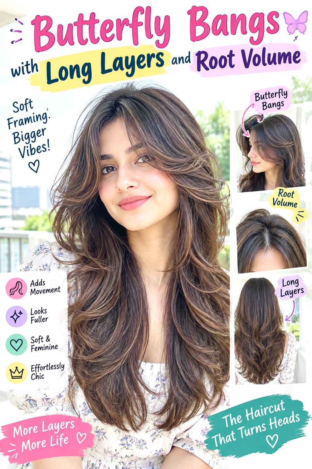 Butterfly Bangs with Long Layers and Root Volume hairstyle