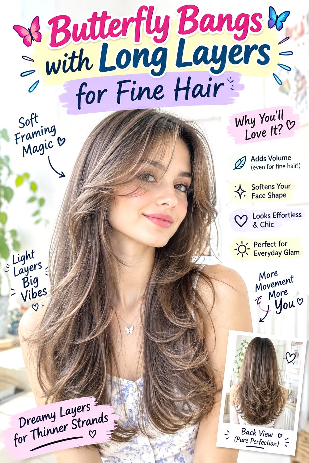 Butterfly Bangs with Long Layers for Fine Hair hairstyle