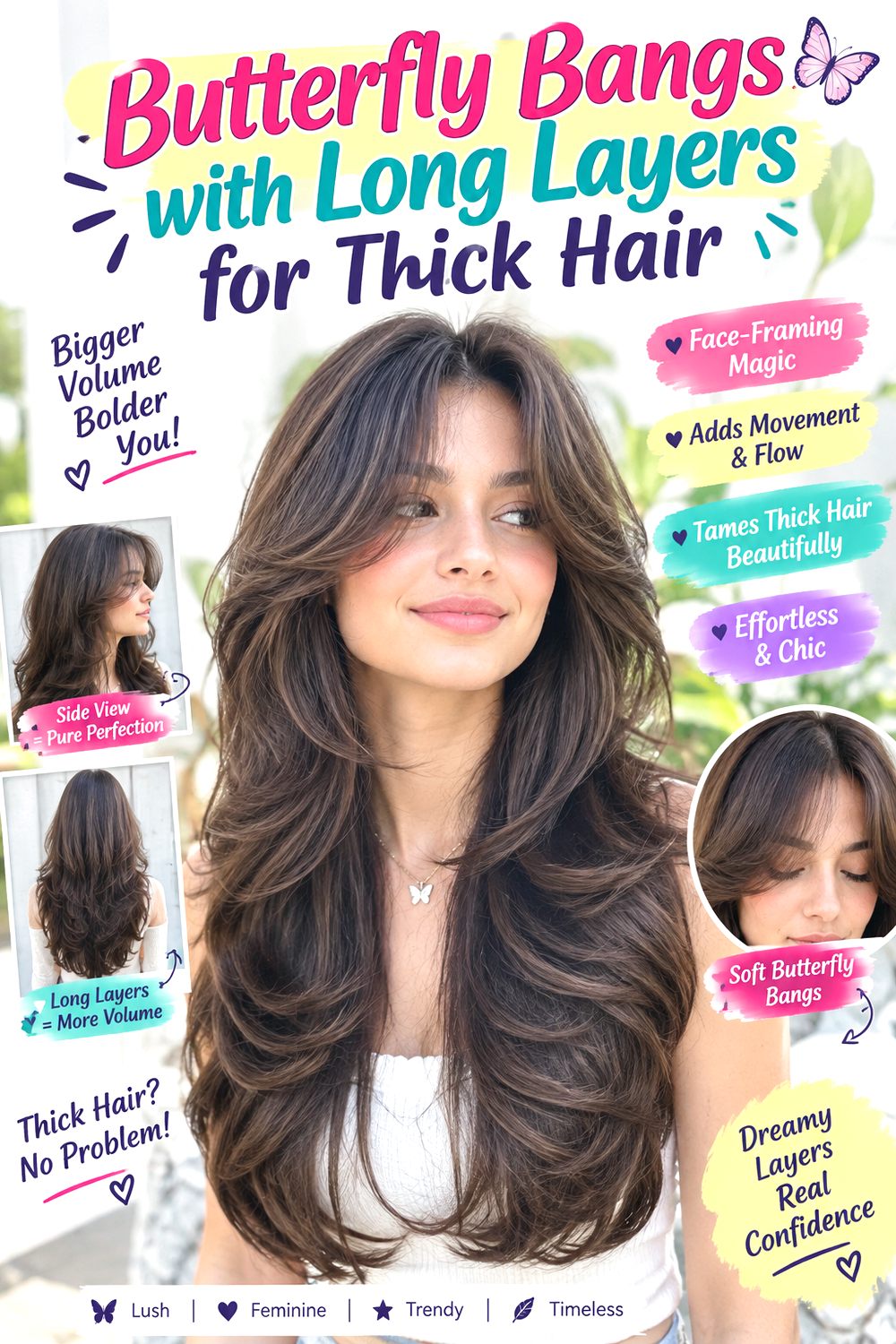 Butterfly Bangs with Long Layers for Thick Hair hairstyle