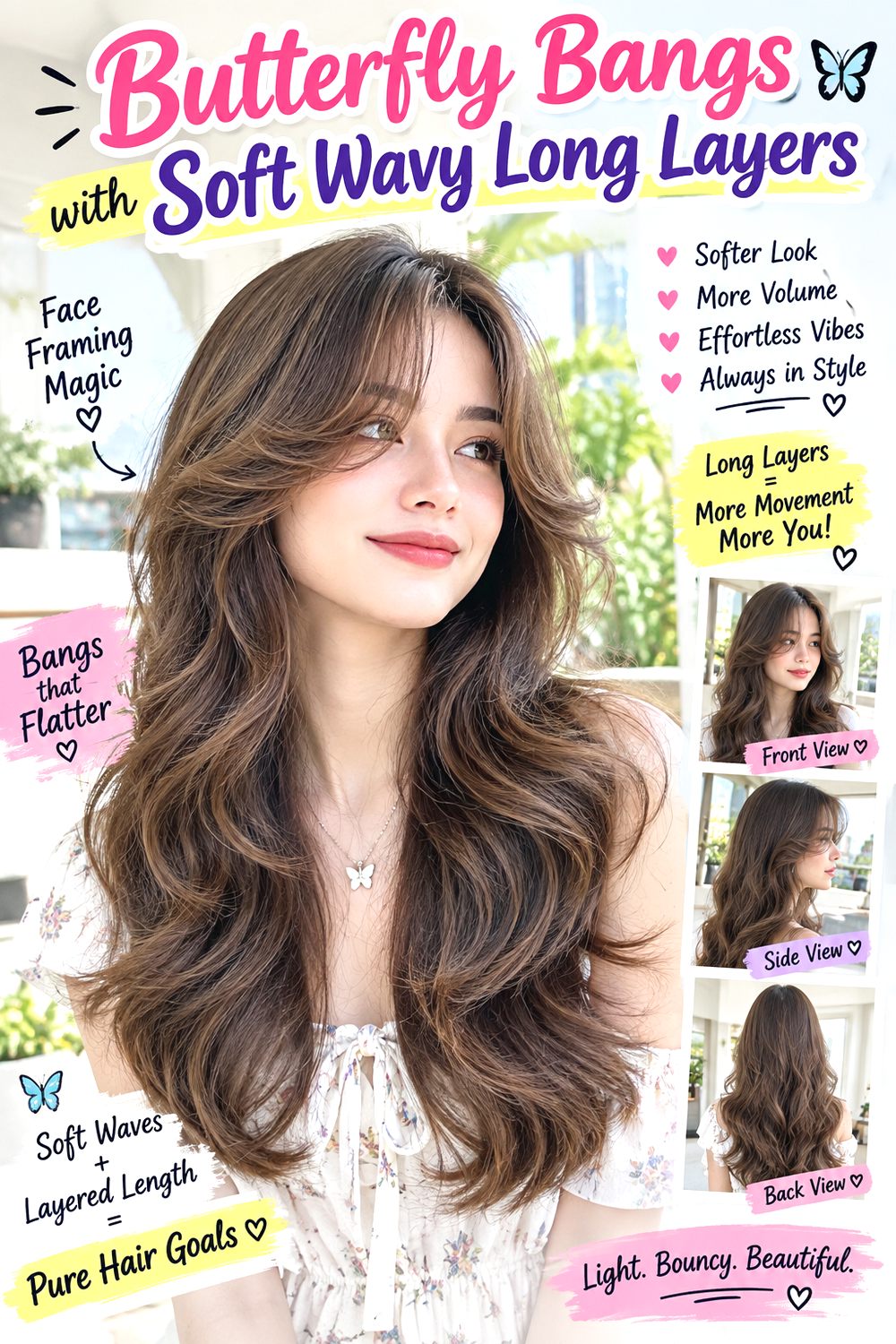 Butterfly Bangs with Soft Wavy Long Layers hairstyle