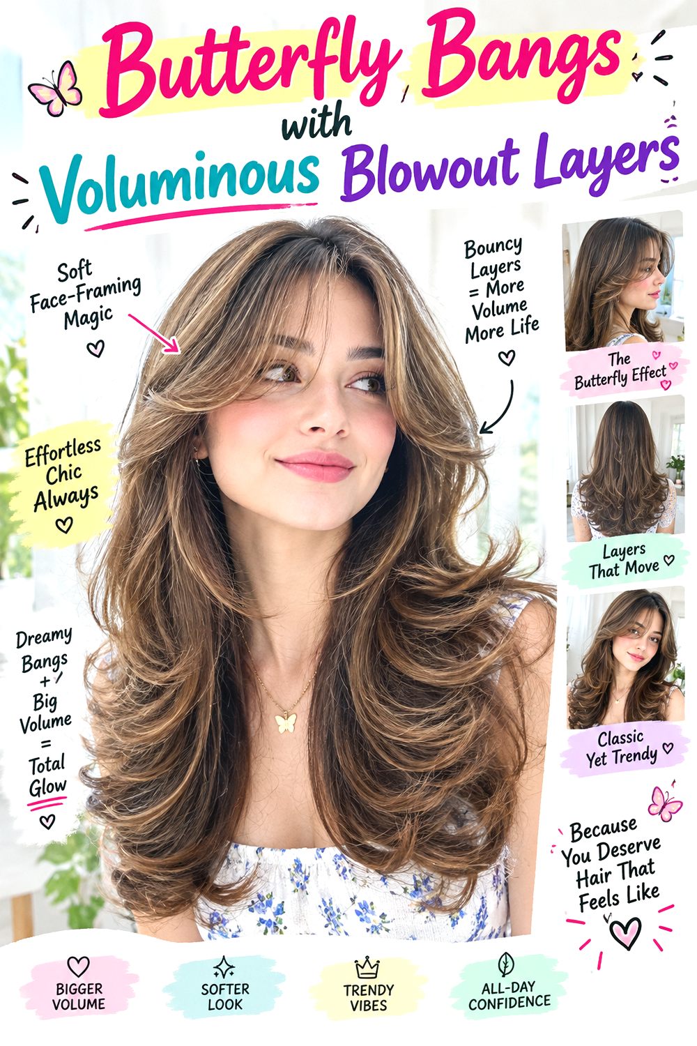 Butterfly Bangs with Voluminous Blowout Layers hairstyle