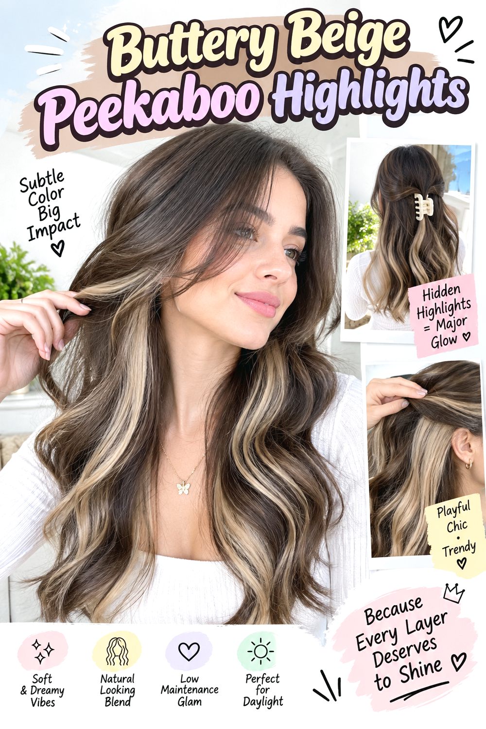 Buttery Beige Peekaboo Highlights Hairstyle