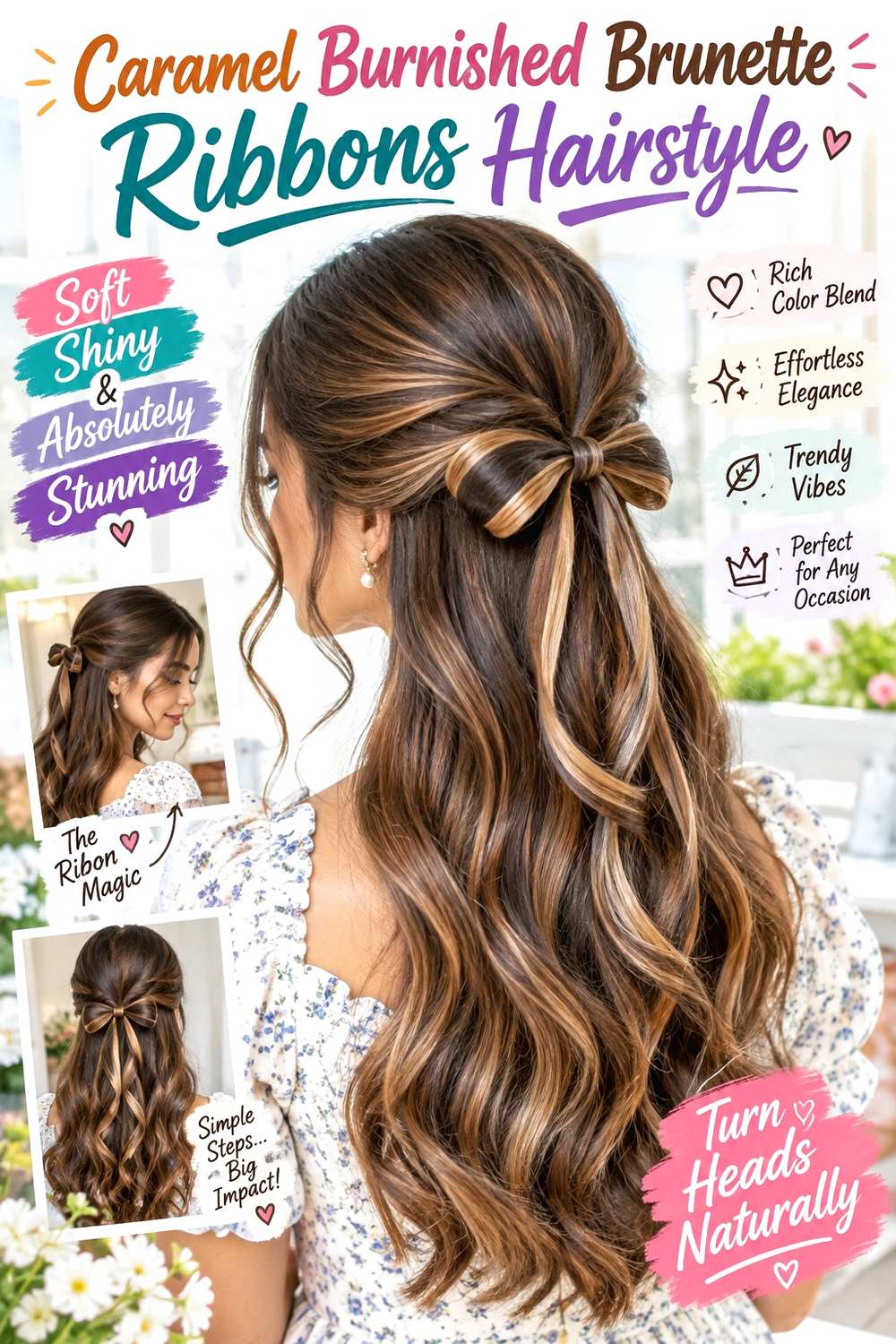Caramel Burnished Brunette Ribbons Hairstyle