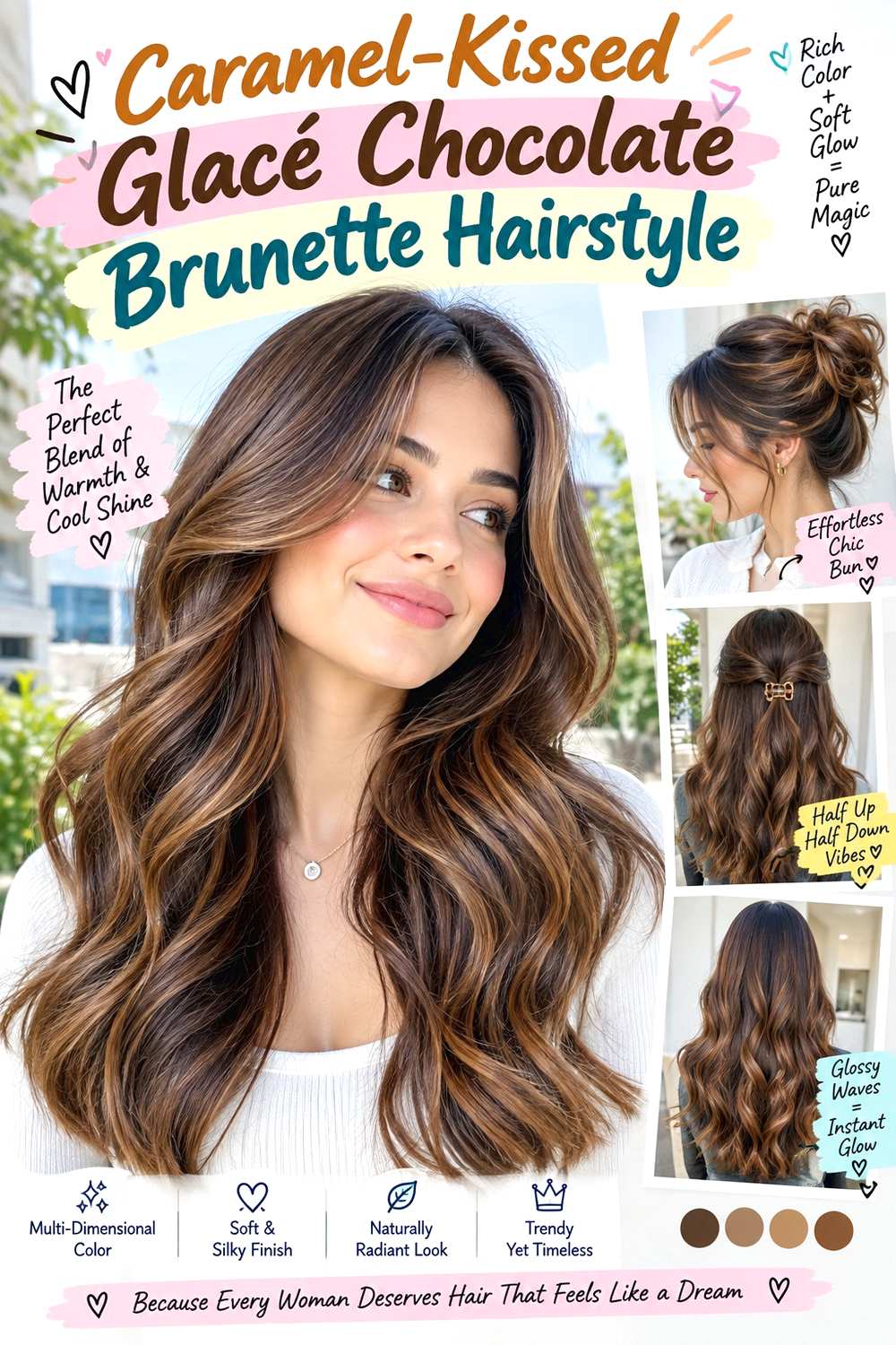 Caramel-Kissed Glacé Chocolate Brunette Hairstyle