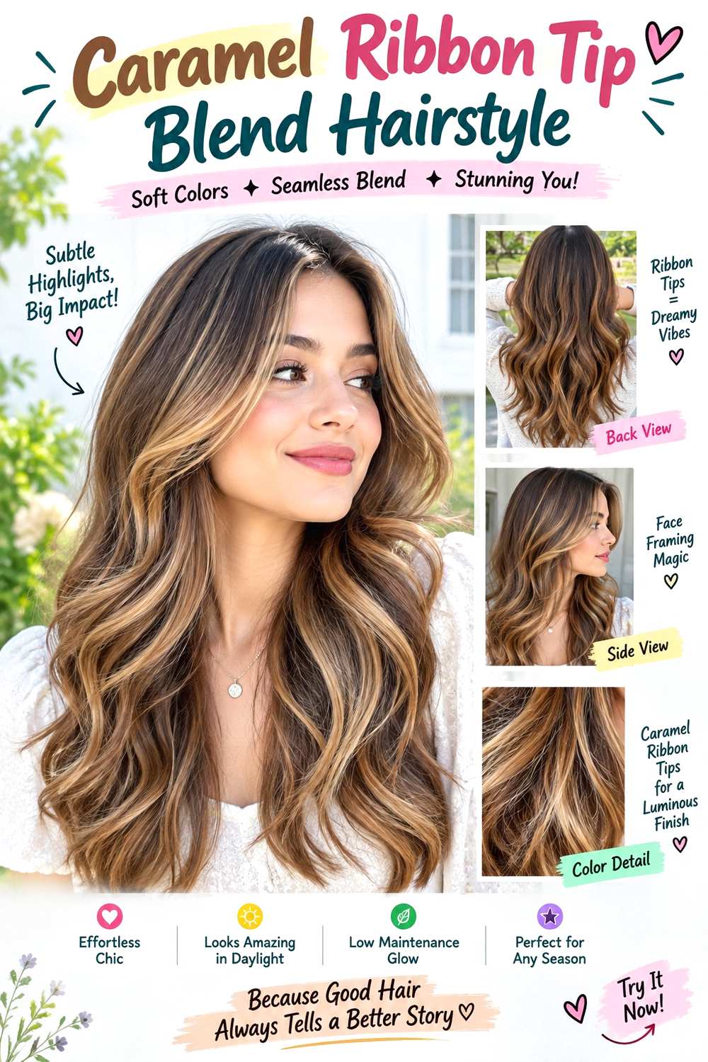 Caramel Ribbon Tip Blend Hairstyle