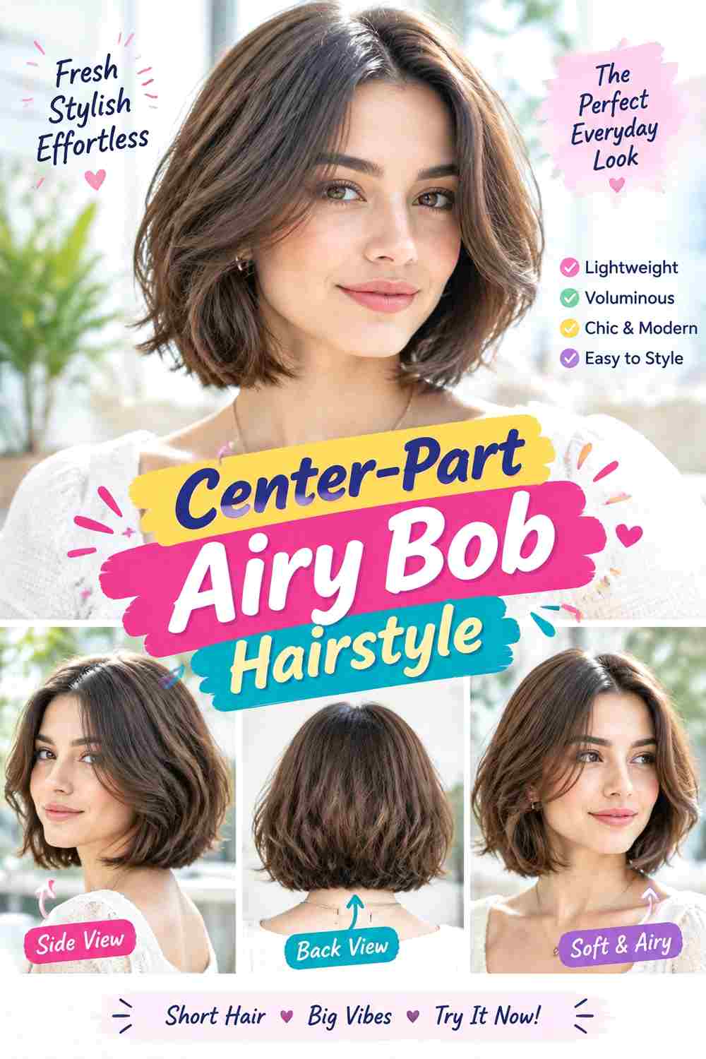Center-Part Airy Bob Hairstyle