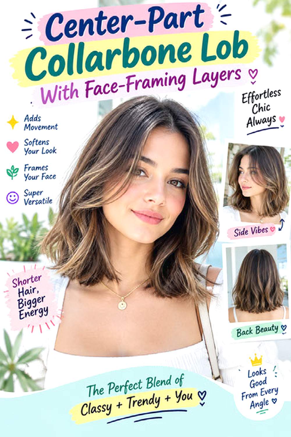 Center-Part Collarbone Lob With Face-Framing Layers