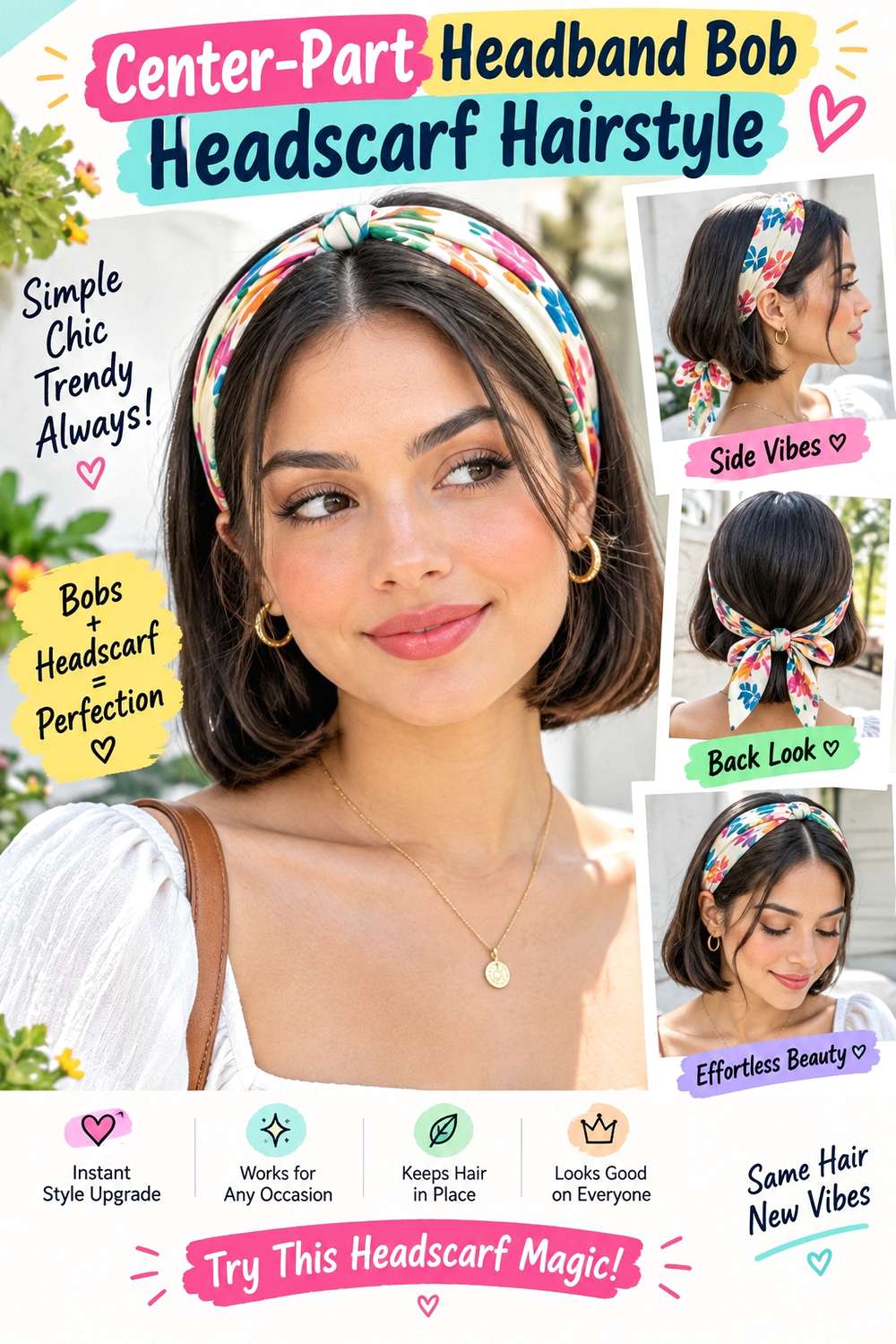 Center-Part Headband Bob Headscarf Hairstyle