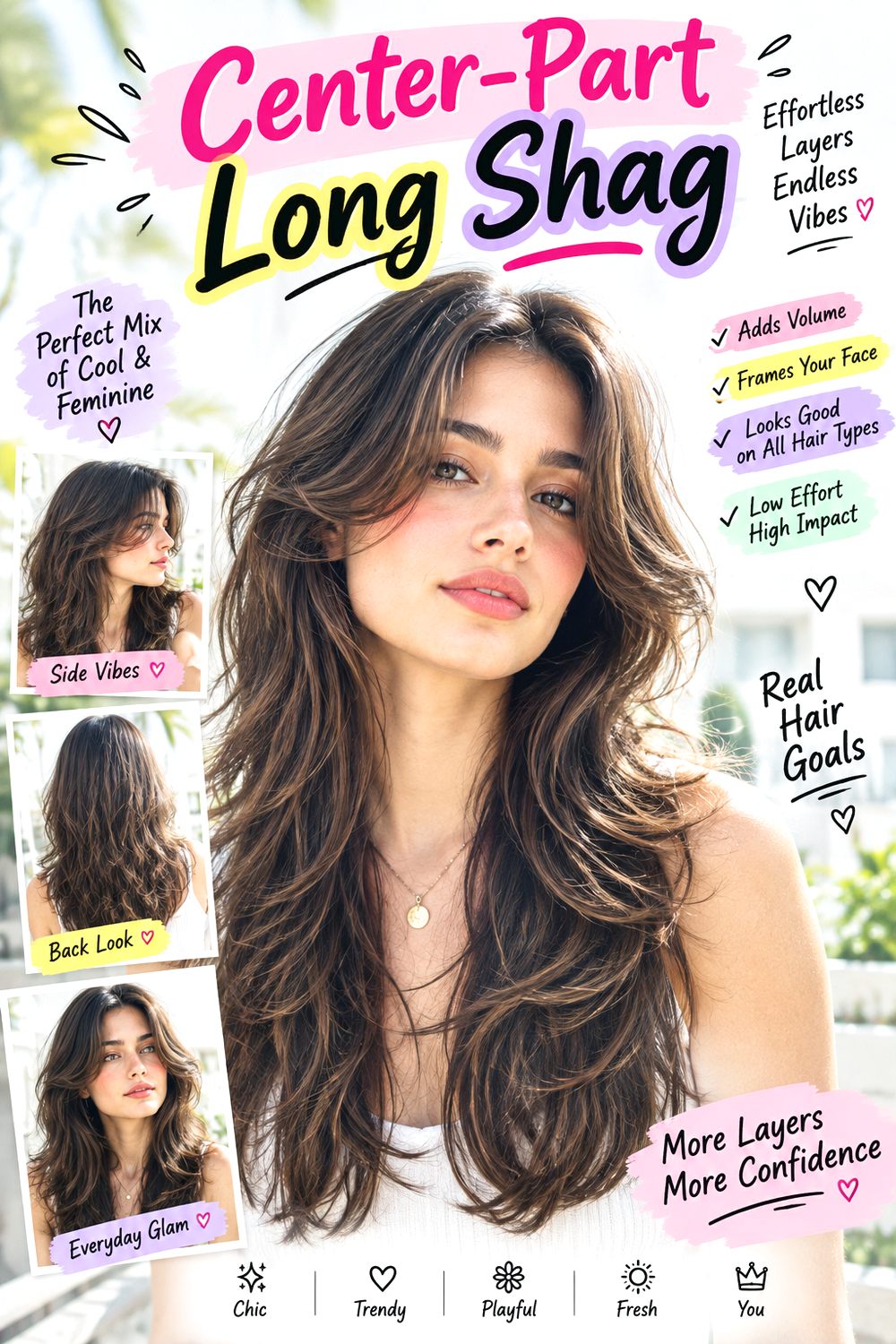 Center-Part Long Shag Hairstyle