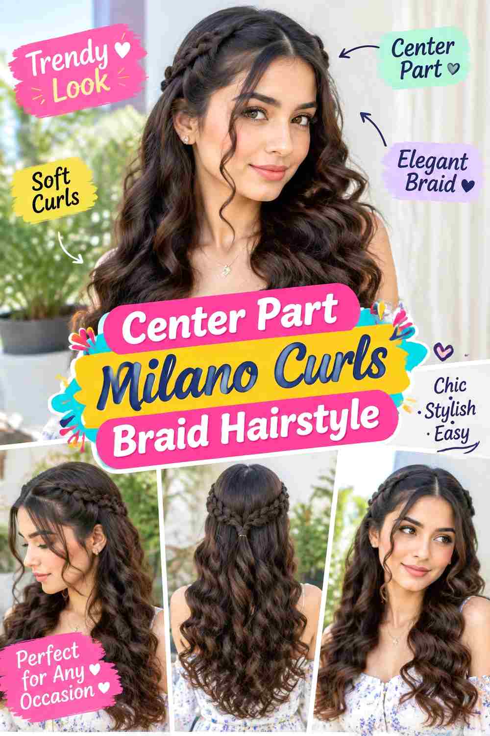 Center Part Milano Curls Braid Hairstyle