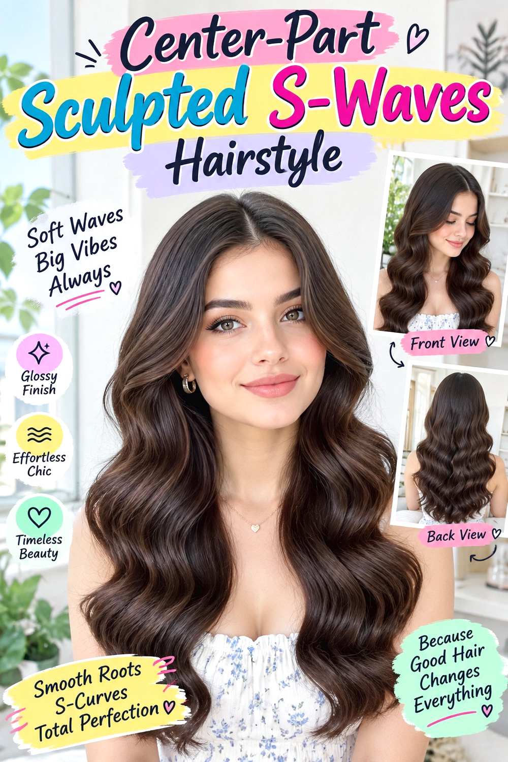 Center-Part Sculpted S-Waves Hairstyle ()